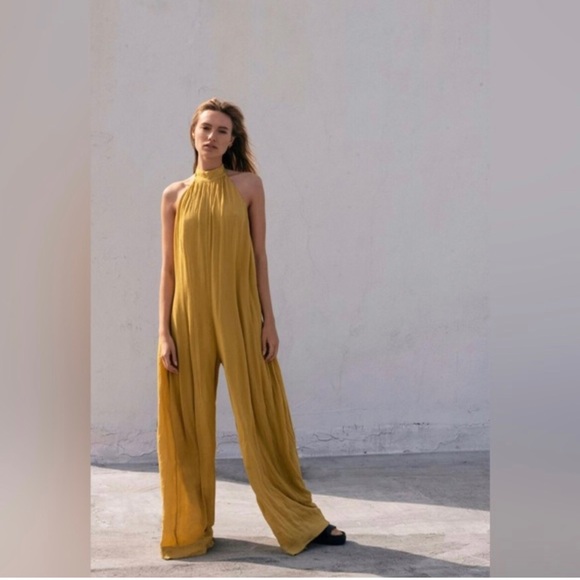 Free People Pants - NWT $108 FREE PEOPLE DEEP END JUMPSUIT ENDLESS GOLD SIZE XS